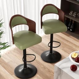 Swivel Bar Stools Set of 2 Seat Adjustable Height 24.5-33.5IN, Wooden Barstools PU Leather Upholstered Bar Chairs, Customized