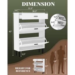 Shoe Storage Cabinet with Dual Flip Drawers, Space-Saving Shoe Organizer for Entryway, Hallway, or Mudroom, Hidden Shoe Rack Cup