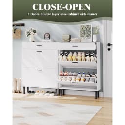 Shoe Storage Cabinet with Dual Flip Drawers, Space-Saving Shoe Organizer for Entryway, Hallway, or Mudroom, Hidden Shoe Rack Cup