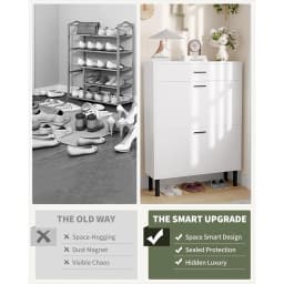 Shoe Storage Cabinet with Dual Flip Drawers, Space-Saving Shoe Organizer for Entryway, Hallway, or Mudroom, Hidden Shoe Rack Cup