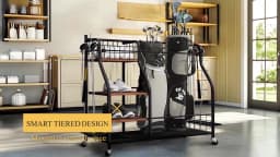 Multifunctional Rolling Golf Bags Storage Shelf Metal Sports Equipment Organizer Rack with Wheels