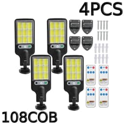 FAMCDC 4 Pack Solar Street Lights 108 COB LED Outdoor Wall Lights with Remote Control and Motion Sensor Adjustable 3 Modes Suita