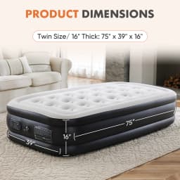 MCQ 16IN Air Mattress with Built in Pump Double Height Air Bed Weight Capacity 660 lbs Non-Slip Bottom Home Bedroom Furniture