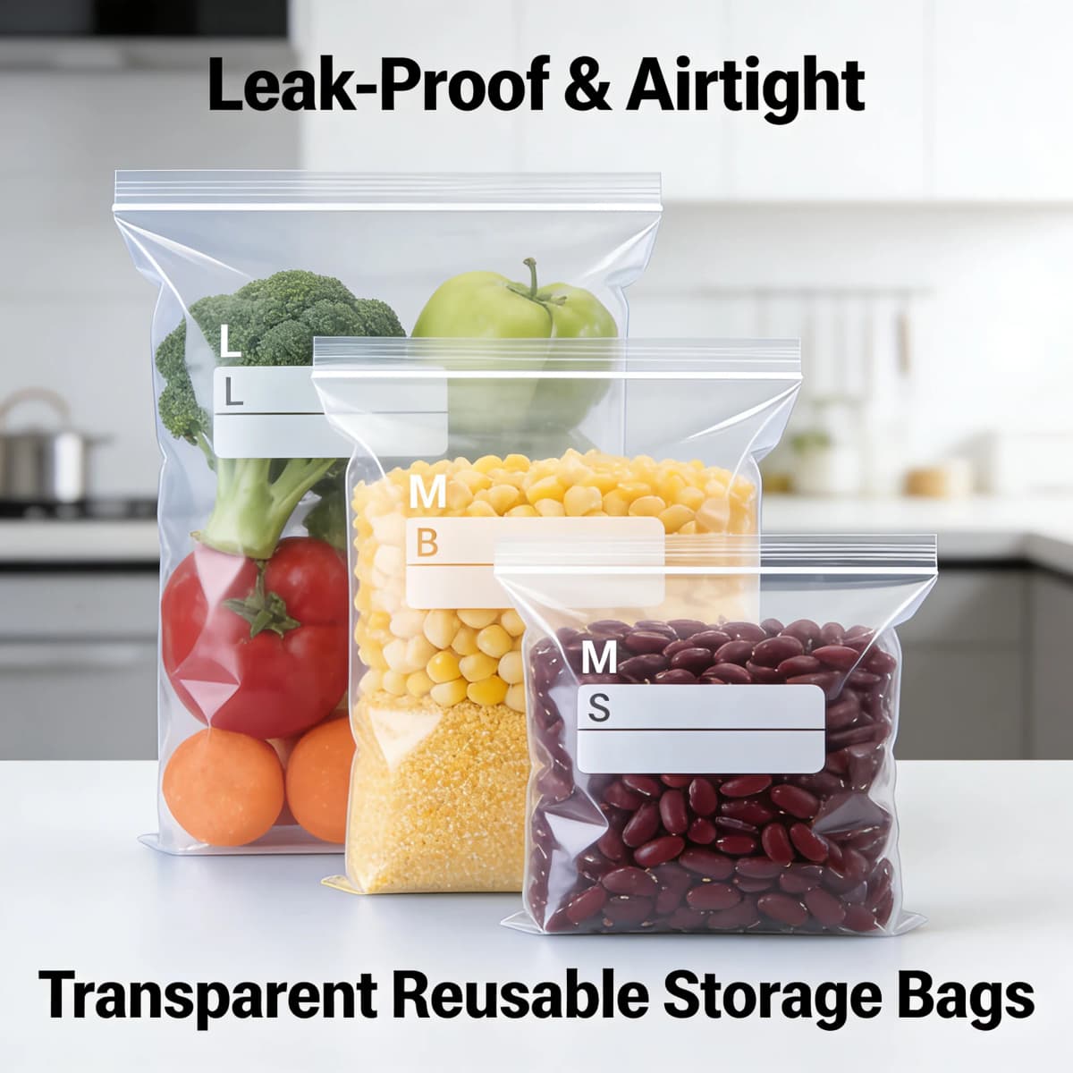 Leak Proof Bags Transparent Reusable Storage Freezer Airtight Seal for Food Fruit Veggie