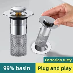 2PCS Washbasin Leak Plug, Stainless Steel Odor Proof Bouncing Core, Press Type Sink Drain, Universal Accessory for Washbasin