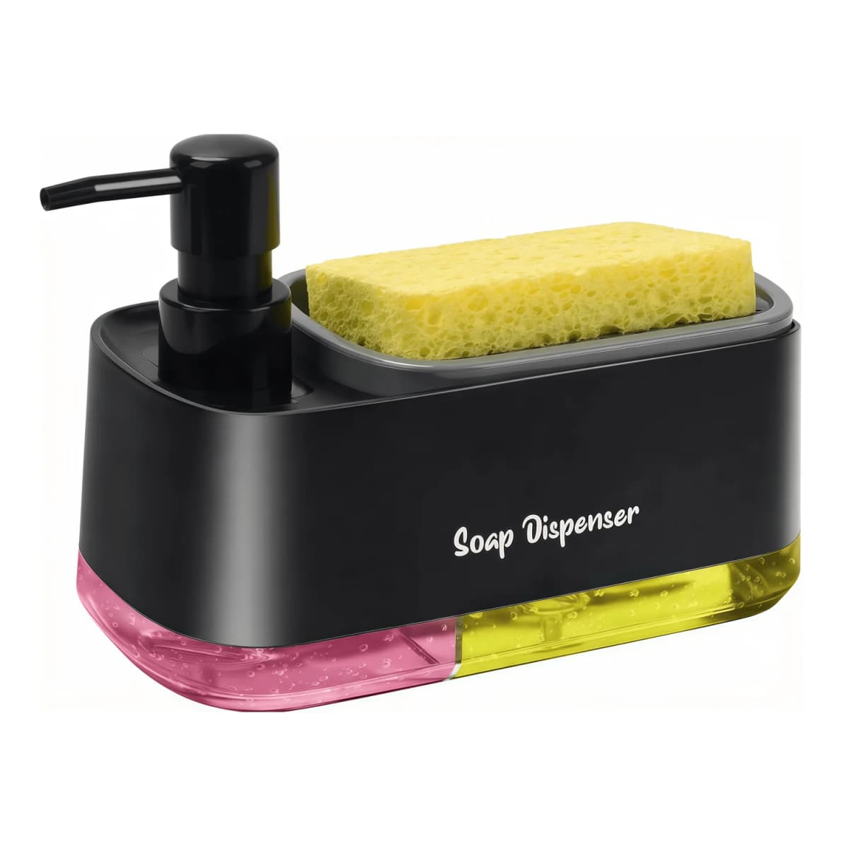 3-in-1 Kitchen Soap Dispenser Set Dual Pump for Dish Hand Soap Sponge Caddy Holder Countertop Organizer Sink Storage Black&White