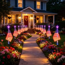 2/4/6 Pack Independence Day Patriotic Solar Lights, 90Lm IP65, American Flag Stake Light & Red White Blue Solar String Lights, for 4Th of July Memorial Day Veterans Day Decor