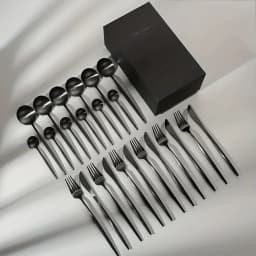 24-Piece Silverware Set for 6, Stainless Steel Flatware Set Matte Black , Modern Brushed Thick Cutlery Set with Spoons Forks