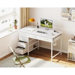 ODK 40 Inch White Computer Desk, 6 Drawers Reversible Desk with Headphone Hook, Small Storage Desk for Home Office Study Bedroom
