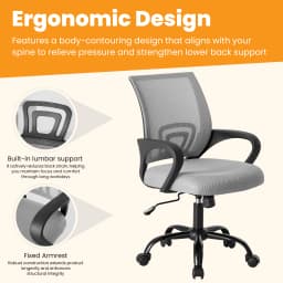 MCQ Office Desk Ergonomic Gaming Chair Height Adjustable with Fixed Armrest 360° Swivel Storage Back for Computer Meeting Room