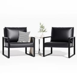 Black Faux Leather Accent Chair Set of 2 Comfortable Easy Clean for Living Room Bedroom Office, Customized