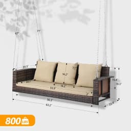 Outdoor Wicker Rattan Hanging Swing Set with Cushions, 5FT Heavy Duty 800 LBS Porch Swing for Yard, Garden, Lawn, Customized