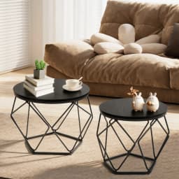 JHK 20IN Round Geometric Coffee Table Set of 2 Movable End Tables for Living Room Nesting Side Tables with Hidden Storage