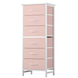 JHK Tall 6 Fabric Drawer Dresser for Bedroom Wood Top and Metal Frame Skinny Chest of Drawers Narrow Storage Tower with Organization Furniture