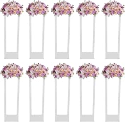 10PCS, 80 cm Wedding Flower Stands Acrylic Wedding Decoration for Tables Bouquet Vase Columns Flower Vase Rectangular Floor Vase