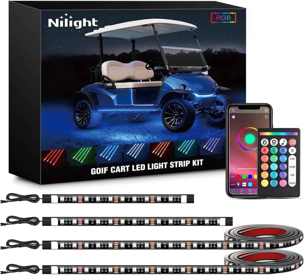 Nilight Golf Cart Underbody Lights Kit RGB Multi-Mode LED Neon Accent Lighting Lamp APP Remote Control Sound Active Music Sync