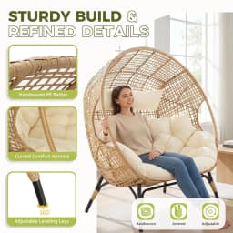 Oversized Double Egg Loveseat 680lb Wicker Rattan Cushioned Patio Balcony Garden Indoor Customized