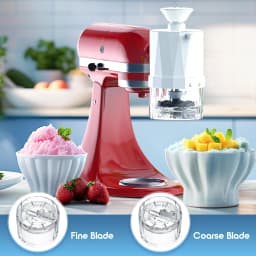 Shaved Ice Machine for KitchenAid Stand Mixer with Coarse and Fine Blades 8 Ice Cube Molds Snow Cone Maker