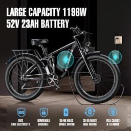 FENGQS Q8 PLUS 6000W 5000W Dual Motor Mountain Electric Vehicle 60V1200WH Large Battery, 100 Kilometer Range, Hydraulic Disc Brake with Turn Signal, Electric Bicycles, Commuting, Boys, Fat Tires, Detachable Batteries. Full Shockingproof Frame