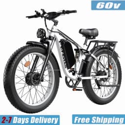 FENGQS Q8 PLUS 6000W 5000W Dual Motor Mountain Electric Vehicle 60V1200WH Large Battery, 100 Kilometer Range, Hydraulic Disc Brake with Turn Signal, Electric Bicycles, Commuting, Boys, Fat Tires, Detachable Batteries. Full Shockingproof Frame