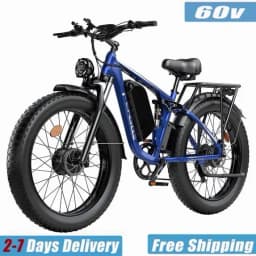 FENGQS Q8 PLUS 6000W 5000W Dual Motor Mountain Electric Vehicle 60V1200WH Large Battery, 100 Kilometer Range, Hydraulic Disc Brake with Turn Signal, Electric Bicycles, Commuting, Boys, Fat Tires, Detachable Batteries. Full Shockingproof Frame