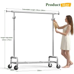 EnHomee 76"W Heavy-Duty Garment Rack – 450 Lbs Capacity, Lockable Wheels, Adjustable Height – For Bedroom, Laundry Room, or Closet