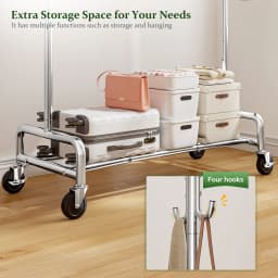 EnHomee 76"W Heavy-Duty Garment Rack – 450 Lbs Capacity, Lockable Wheels, Adjustable Height – For Bedroom, Laundry Room, or Closet