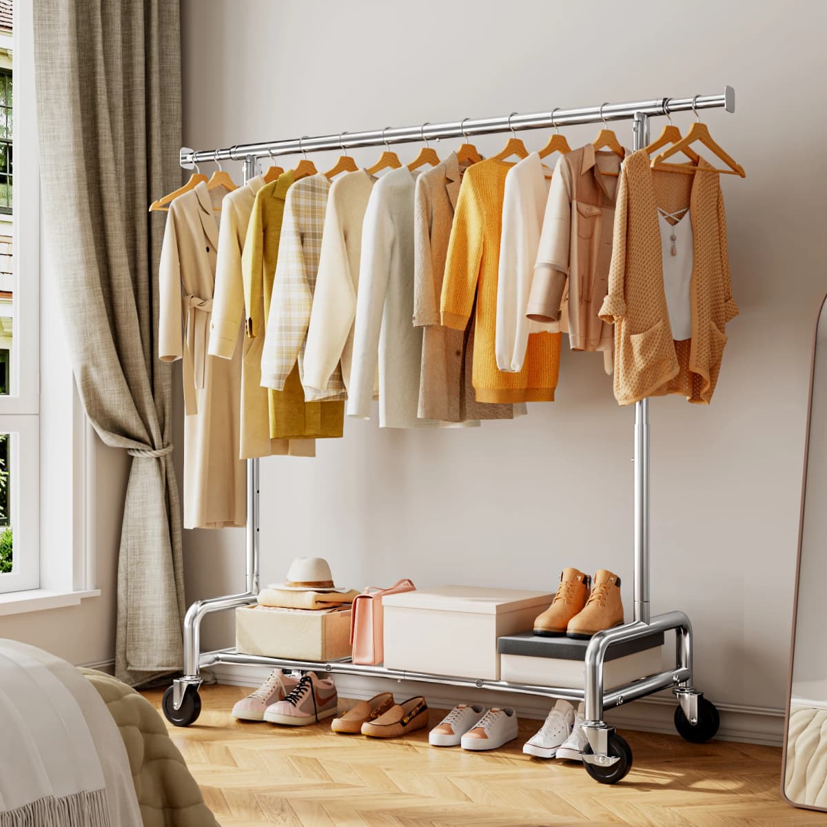 EnHomee 76"W Heavy-Duty Garment Rack – 450 Lbs Capacity, Lockable Wheels, Adjustable Height – For Bedroom, Laundry Room, or Closet