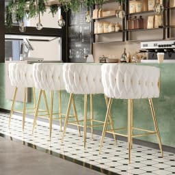 Farini Set of 2 26" Bar Stools, Modern Mid-Century Kitchen Stools with Back, Metal Legs, for Kitchen, Dining Room