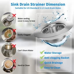 3-in-1 Stainless Steel Kitchen Sink Strainer - Pop-Up Stopper with Anti-Clogging Basket and Odor Filter, Easy Clean Drain Strain