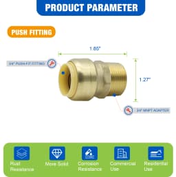 KING SMART 3/4" Push Fit * 3/4" Male NPT Adapter; 6Pcs/Case; 80505