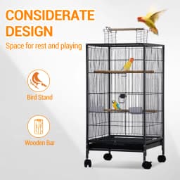 40 Inch Open Top Metal Bird Cage With Wooden Perches Slide-Out Tray Wheels Water Bottle Feeder For Parrot Parakeet Cockatiel