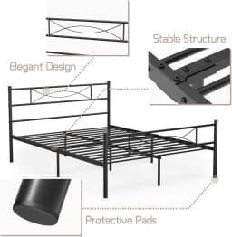 Full Bed Frame with Headboard Full Size Metal Platform Bed with Under Bed Storage, Box Spring Needed