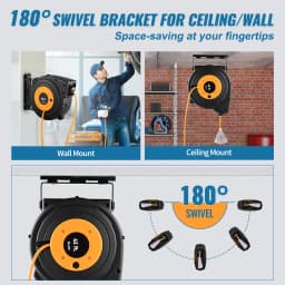 SucceBuy Retractable Extension Cord Reel 45 FT / 65 FT with Lighted Triple Tap Outlet 180° Swivel Bracket Heavy Duty Power Cord