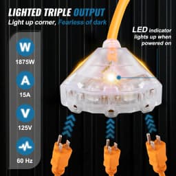 SucceBuy Retractable Extension Cord Reel 45 FT / 65 FT with Lighted Triple Tap Outlet 180° Swivel Bracket Heavy Duty Power Cord