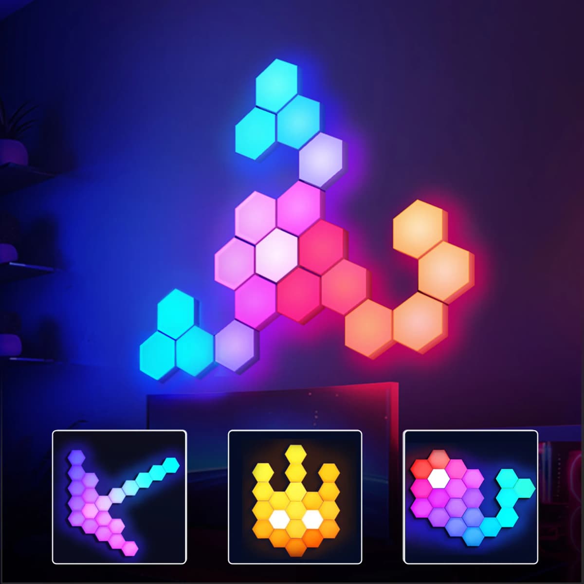3/8/12/20pcs Smart Color RGB Hexagonal Panel APP/remote Control Dual, USB Power Supply, Music Rhythm DIY for Room Atmosphere