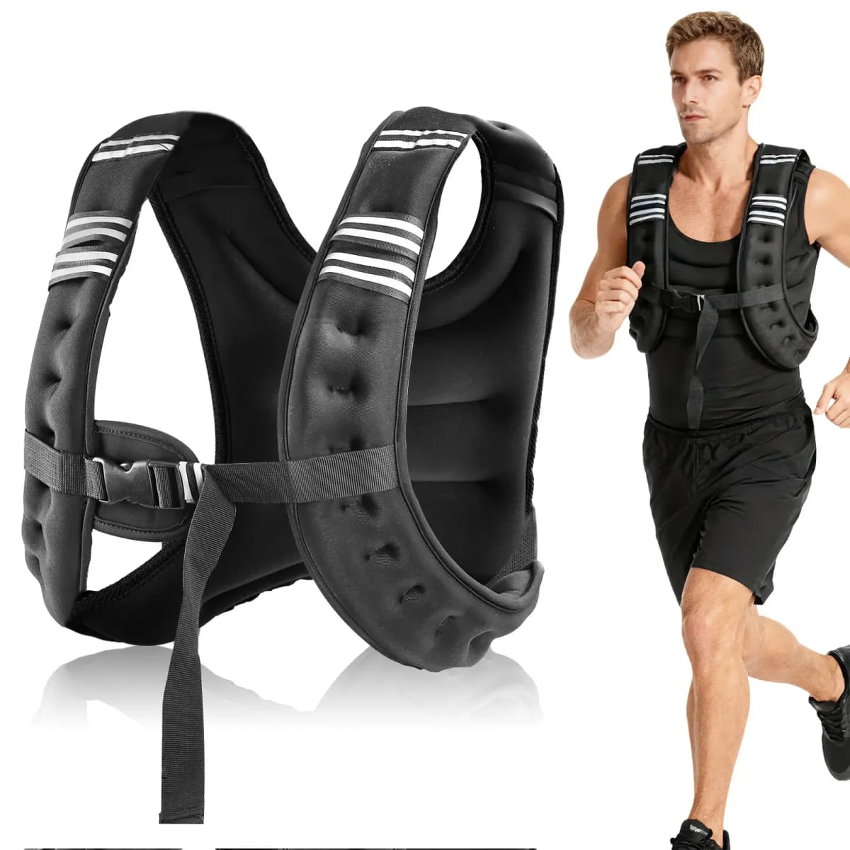 12lb Adjustable Weighted Vest with Reflective Stripes, Workout Vest for Running, Strength Training and Walking