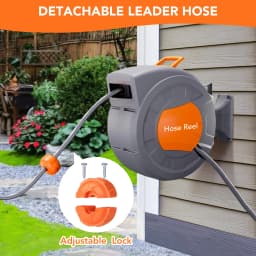 Retractable Garden Hose Reel - 1/2 in x 100 ft, Wall Mounted, 9-Function Sprayer, Any Length Lock, 180° Swivel, Automatic Rewind & Slow Return System