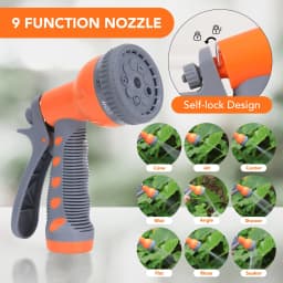 Retractable Garden Hose Reel - 1/2 in x 100 ft, Wall Mounted, 9-Function Sprayer, Any Length Lock, 180° Swivel, Automatic Rewind & Slow Return System