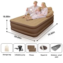 2 Persons Camping Air bed with Backrest 48cm High Bed Inflatable Mattress Camping Folding Home Indoor Outdoor Air Cushion