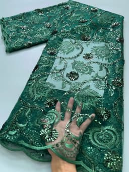 High Quality French Mesh Lace Fabric Beaded African Lace Embroidey Fabrics Sequins Luxury For Sew Wedding Dresses, 5yards TY3858