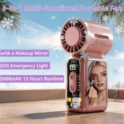2026 Portable Fan,Handheld Neck Mini Fan With Makeup Mirror,5000mAh 13H Long Lasting,199 Speed Adjustable,LED Flashlight&SOS Light,Type-C Rechargeable Ultra Quiet Fan For Camping Outdoor Work Travel Dorm Truck,Gift Use,Random Cat/Butterfly Sticker