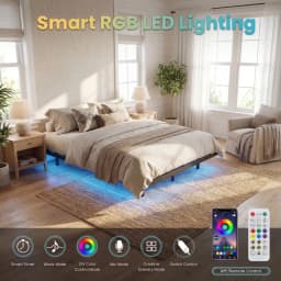 HOOMIC Heavy Duty Floating Bed Frame with Smart LED Lights and Charging Station, No Box Spring Needed Twin/Full/Queen/King