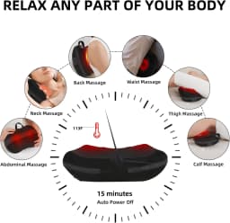 LEERCON Shiatsu Back Massager for Deep Tissue, Cordless Portable Back And Neck Massager with Heat, 3D Kneading Lower Back Electric Massage Pillow, Suitable for Men And Women.