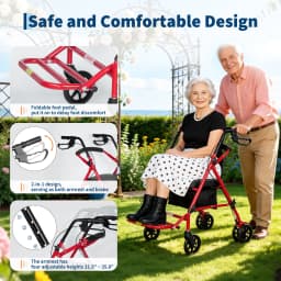 Lightweight Foldable Transport Wheelchair for Adults Foldable Portable Wheelchair Adjustable Height & Underseat Storage Bag