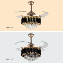 Crystal Ceiling Fan 3 Color Luxury Invisible Chandelier Fan with LED Light Retractable Blades for Living Room , Remote Control