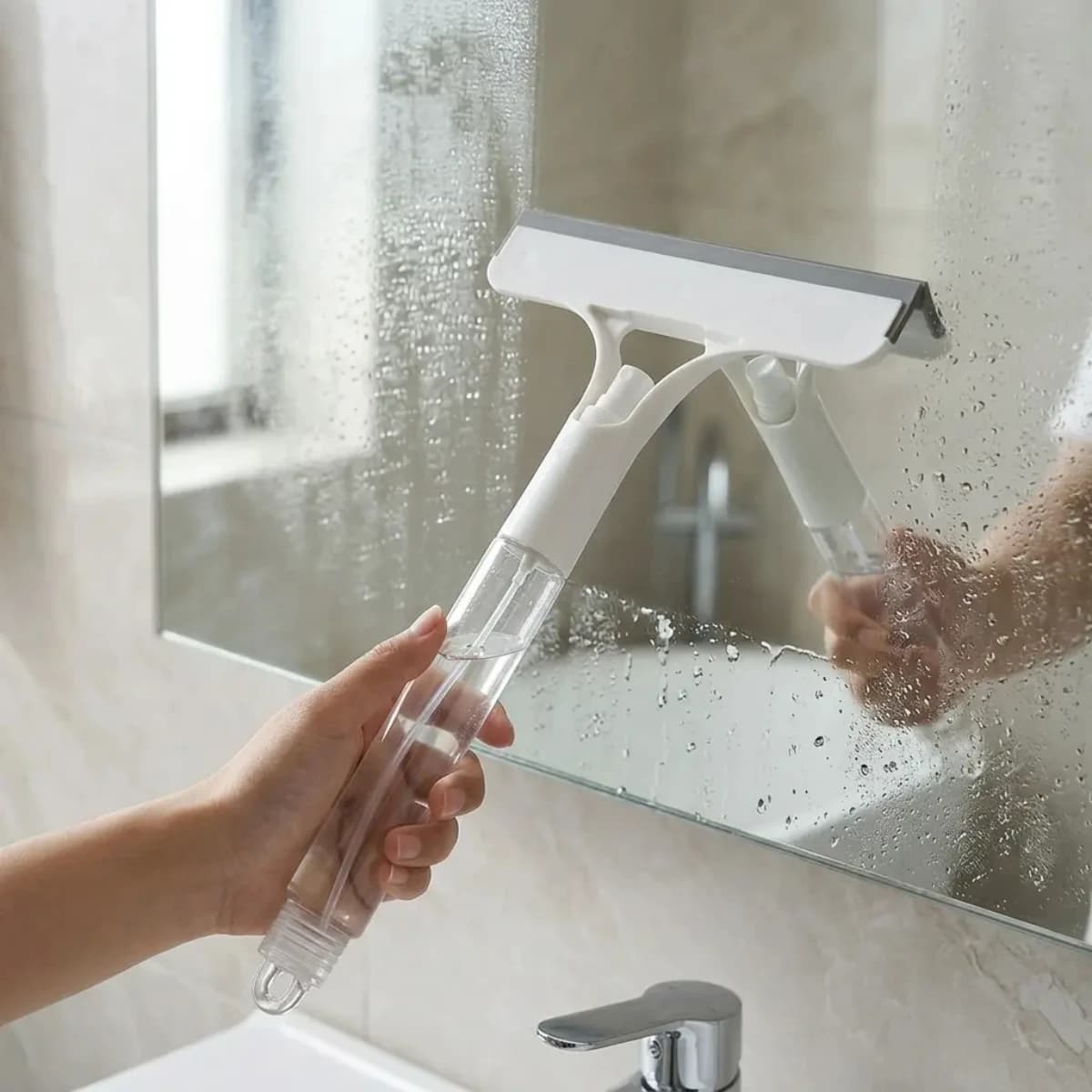 3 in 1 Window Cleaning Squeegee Multi Function Glass Mirror Wiper with Spray Bottle Microfiber Scrub Household Car Cleaner Tools