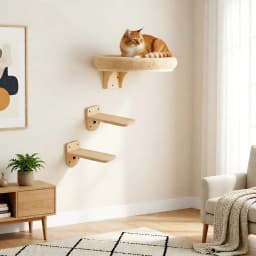 Cat Wall Mounted Solid Wooden Furniture Climbing Ladder and Cat Hammock with Scratching Post for Activity Indoor Cats Perches