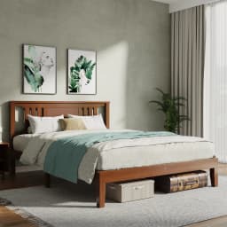 JHK Wood Bed Frame with Headboard Solid Natural Wooden Platform Bed Base Heavy Duty Slat Support Mattress Foundation No Box Spring Needed Low-Profile Design