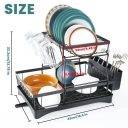 Kitchen Storage Rack, 2 Tier Dish Drainer with Drip Tray and Drainer Mat,with Utensil Holder, Swivel Spout, Draining Board